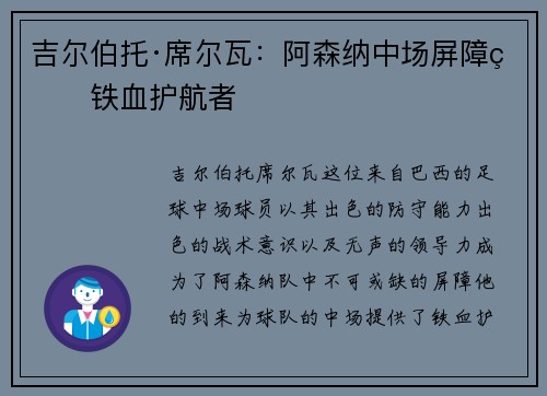 吉尔伯托·席尔瓦：阿森纳中场屏障的铁血护航者